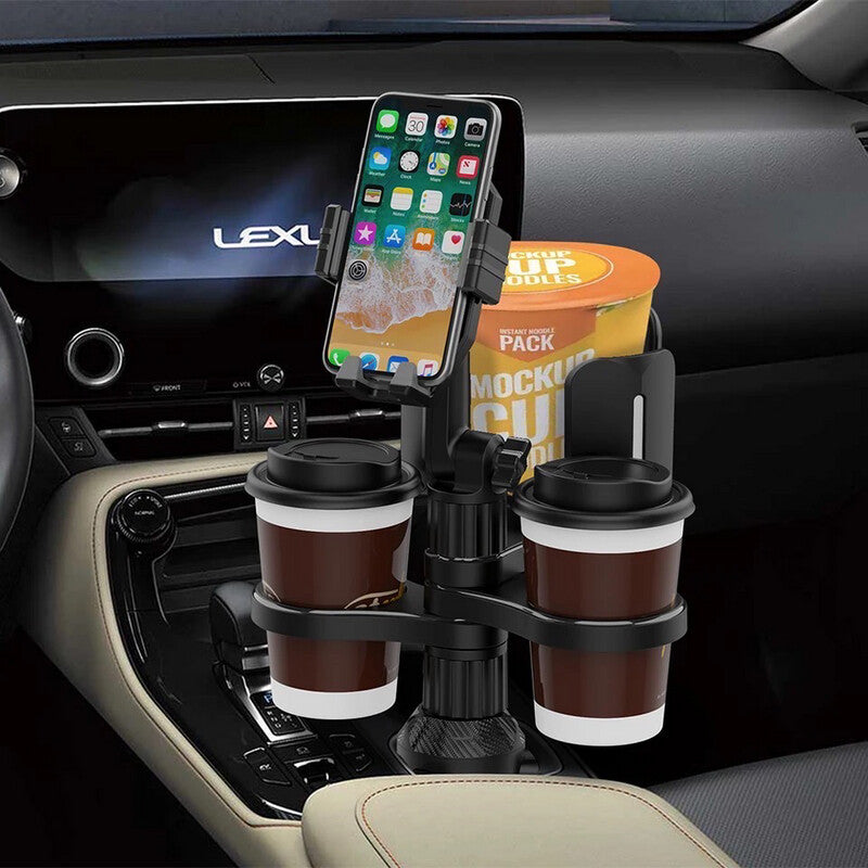 Soporte Interior De Coche Para Dos Tazas Y Celular